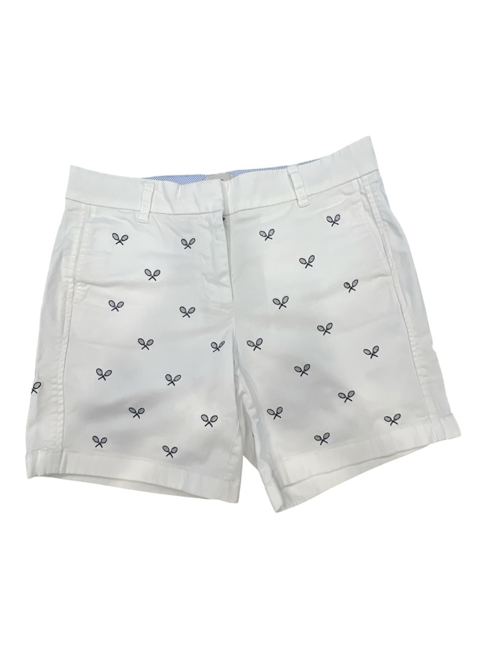 J.Crew Women’s White Chino Shorts 4 Mid Rise Embroidered Tennis Stretch Pockets